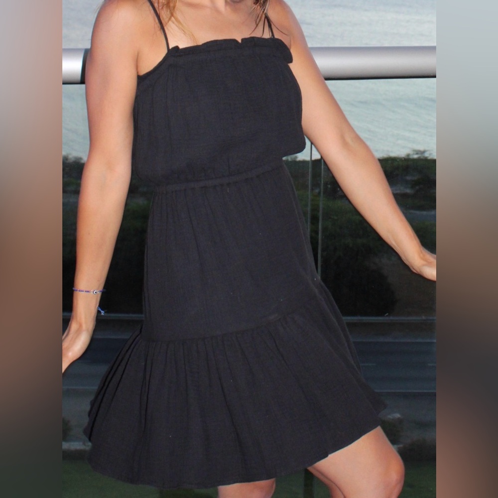Express Black Ruffle Neck Spaghetti Strap Mini Dress XS Y2K Party Dress